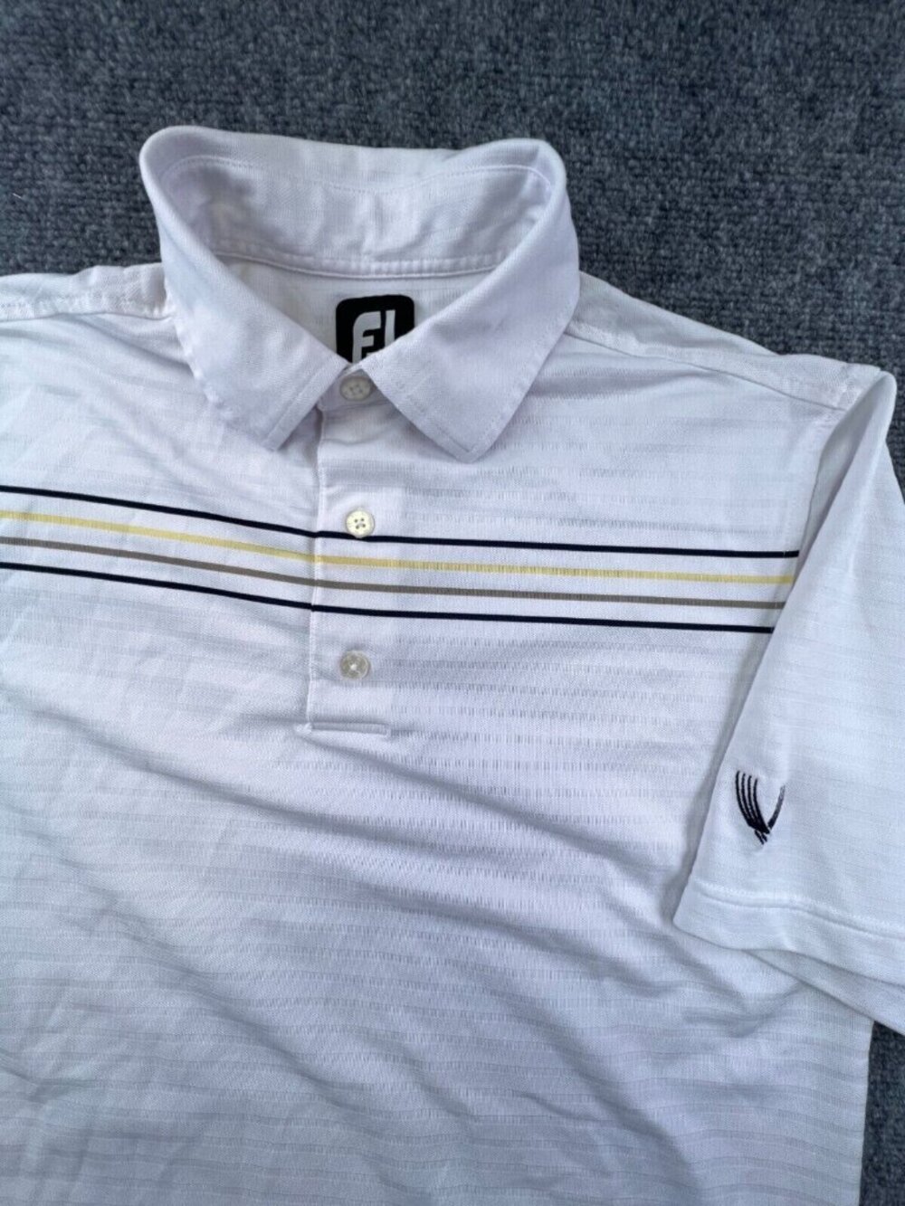 FJ Adult Mens Shirt Small Golf Polo Foot Joy White Striped Short Sleeve Valhalla